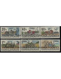 SELLOS DE CHECOESLOVAQUIA 1975 - HISTORIA DE LA CONSTRUCCION DE MOTOCICLETAS - 6 VALORES - CORREO