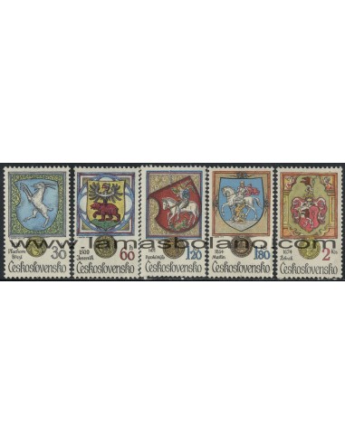 SELLOS DE CHECOESLOVAQUIA 1979 - ESCUDOS - 5 VALORES - CORREO