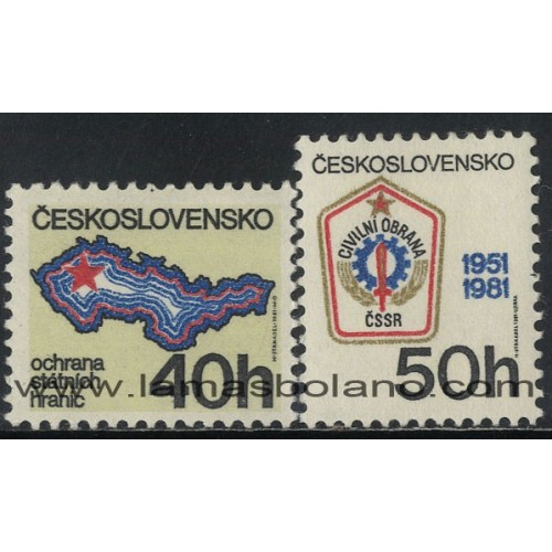 SELLOS DE CHECOESLOVAQUIA 1981 - DEFENSA CIVIL - UNIDAD EN DEFENSA DE LAS FRONTERAS - 2 VALORES - CORREO