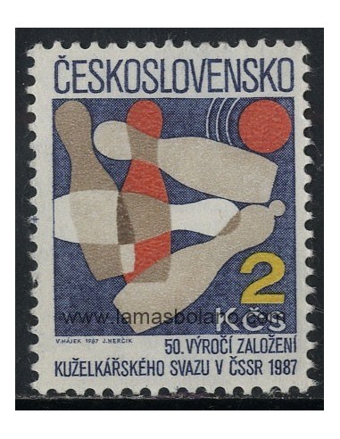 SELLOS DE CHECOESLOVAQUIA 1987 - SOCIEDAD CHECOESLOVACA DE BOWLING CINCUENTENARIO - 1 VALOR - CORREO