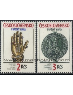 SELLOS DE CHECOESLOVAQUIA 1990 - TESOROS DEL CASTILLO DE PRAGA - 2 VALORES - CORREO