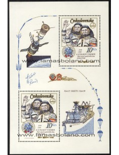SELLOS DE CHECOESLOVAQUIA 1983 - INTERCOSMOS V ANIVERSARIO DEL VUELO SOVIETICO-CHECOESLOVACO - HOJITA BLOQUE