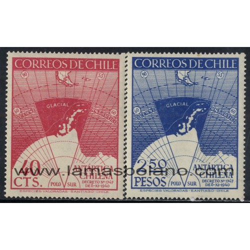 SELLOS DE CHILE 1947 - ANTARTICO CHILENO - 2 VALORES SEÑAL FIJASELLO - CORREO