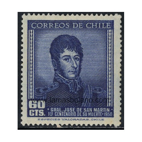 SELLOS DE CHILE 1951 - GENERAL JOSE DE SAN MARTIN CENTENARIO DEL FALLECIMIENTO - 1 VALOR - CORREO
