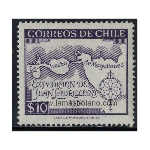 SELLOS DE CHILE 1959 - EXPEDICION JUAN LADRILLERO AL ESTRECHO DE MAGALLANES IV CENTENARIO - 1 VALOR - CORREO
