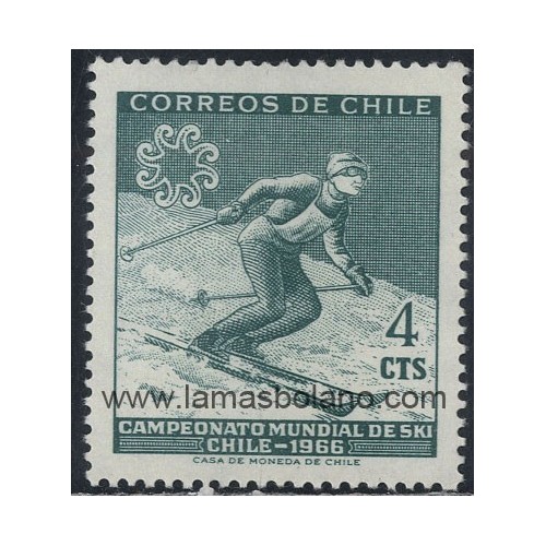 SELLOS DE CHILE 1965 - CAMPEONATOS DE ESQUI DE 1966 - 1 VALOR - CORREO