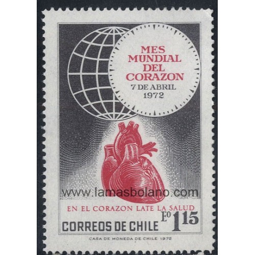 SELLOS DE CHILE 1972 - MES MUNDIAL DEL CORAZON - 1 VALOR - CORREO