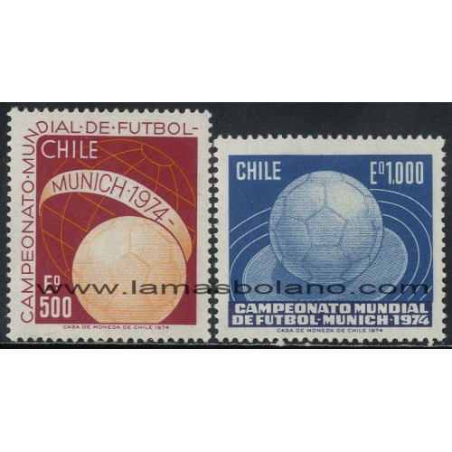 SELLOS DE CHILE 1974 - COPA DEL MUNDO DE FUTBOL EN MUNICH - 2 VALORES - CORREO
