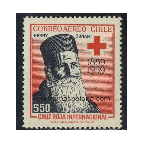 SELLOS DE CHILE 1959 - CRUZ ROJA CENTENARIO - 1 VALOR - AEREO