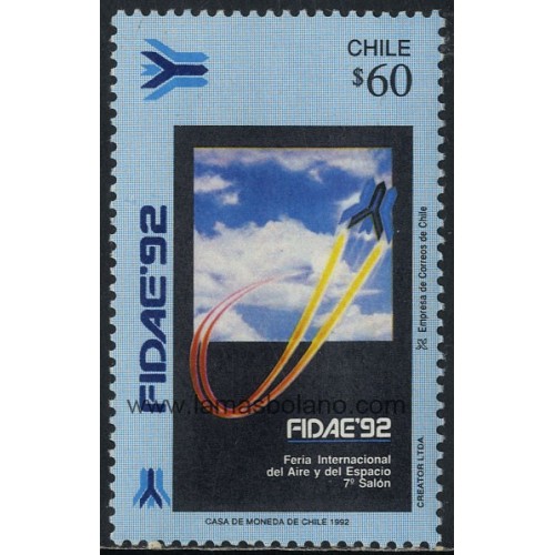 SELLOS DE CHILE 1992 - FIDAE 92 SALON INTERNACIONAL DEL AIRE Y DEL ESPACIO - 1 VALOR - CORREO