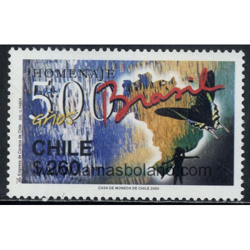 SELLOS DE CHILE 2000 - 500 ANIVERSARIO DEL DESCUBRIMIENTO DE BRASIL - 1 VALOR - CORREO
