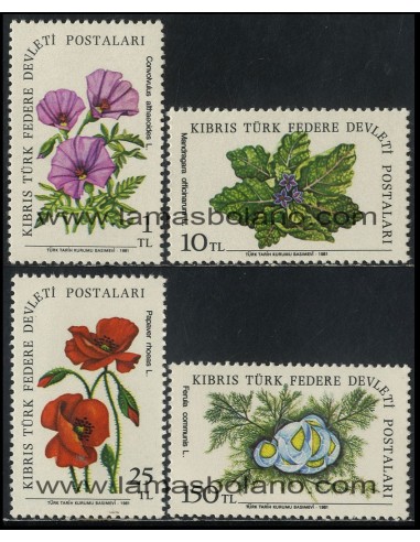 SELLOS DE CHIPRE TURCO 1981 - FLORES DEL CAMPO - 4 VALORES - CORREO