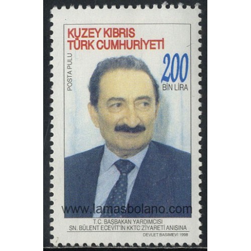 SELLOS DE CHIPRE TURCO 1998 - BULENT ECEVIT PRIMER MINISTRO ADJUNTO DE TURQUIA - 1 VALOR - CORREO