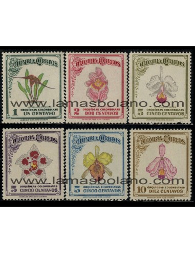SELLOS DE COLOMBIA 1947 - ORQUIDEAS - 6 VALORES FIJASELLO - CORREO