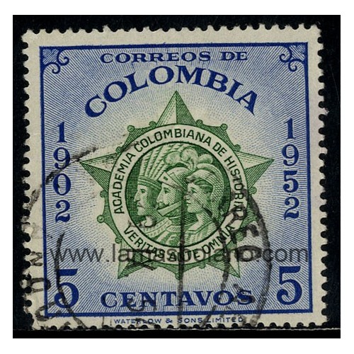 SELLOS DE COLOMBIA 1954 - CINCUENTENARIO DE LA ACADEMIA DE HISTORIA - 1 VALOR MATASELLADO - CORREO