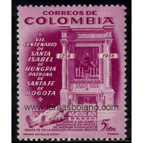 SELLOS DE COLOMBIA 1956 - CANONIZACION DE SANTA ISABEL DE HUNGRIA PATRONA  DE SANTA FE DE BOGOTA -