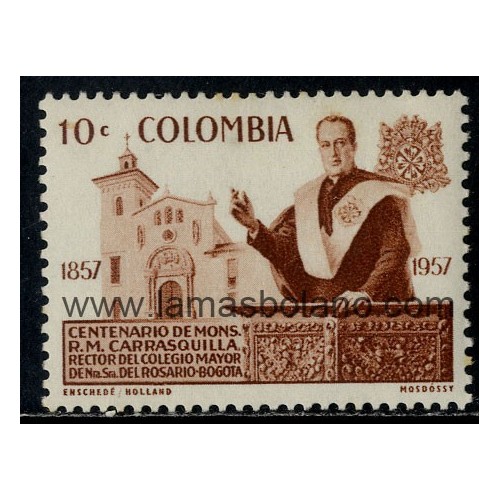 SELLOS DE COLOMBIA 1959 - R.M. CARASQUILLA RECTOR COLEGIO NUESTRA SEÑORA DEL ROSARIO CENTENARIO NACIMIENTO - 1 VALOR - CORREO