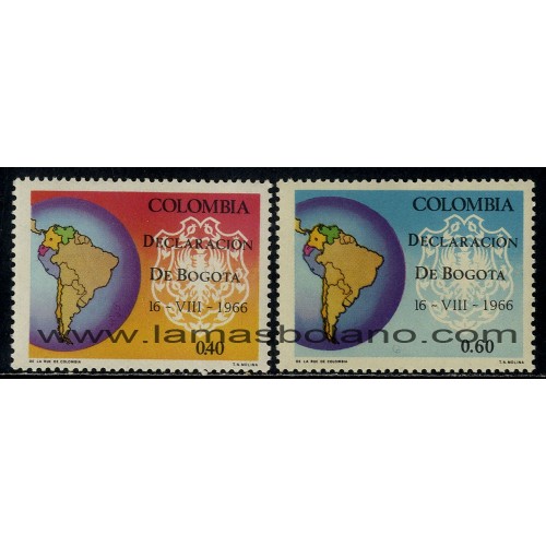 SELLOS DE COLOMBIA 1967 - DECLARACION DE BOGOTA - 2 VALORES - CORREO