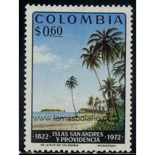 SELLOS DE COLOMBIA 1972 - ANEXION DE LAS ISLAS SAN ANDRES Y PROVIDENCIA 150 ANIVERSARIO - 1 VALOR - CORREO