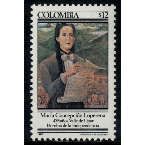 SELLOS DE COLOMBIA 1985 - MARIA CONCEPCION LOPERENA 150 ANIVERSARIO DEL FALLECIMIENTO - 1 VALOR - CORREO