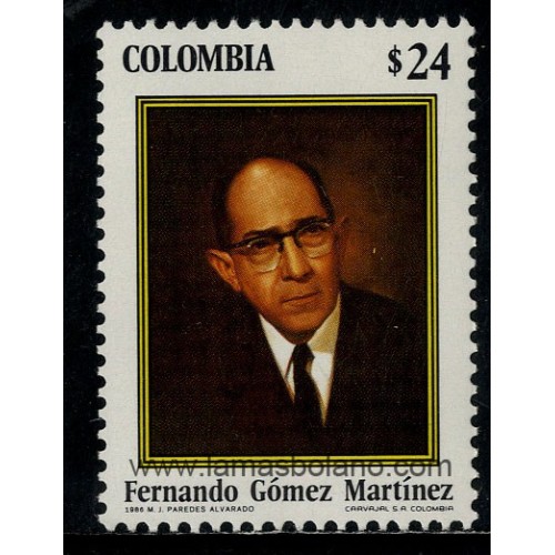 SELLOS DE COLOMBIA 1986 - FERNANDO GOMEZ MARTINEZ 10 ANIVERSARIO DEL FALLECIMIENTO - 1 VALOR - CORREO
