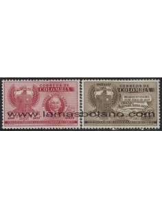 SELLOS DE COLOMBIA 1957 - ESCUELA MILITAR DE CADETES CINCUENTENARIO - 2 VALORES - AEREO