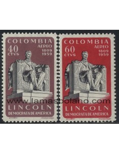 SELLOS DE COLOMBIA 1960 - ABRAHAM LINCOLN SESQUICENTENARIO DEL NACIMIENTO - 2 VALORES - AEREO
