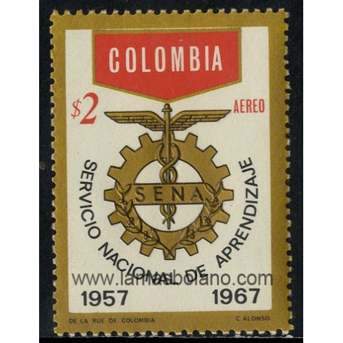 SELLOS DE COLOMBIA 1967 - SERVICIO NACIONAL DE APRENDIZAJE 10 ANIVERSARIO - 1 VALOR - AEREO