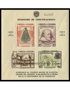 SELLOS DE COLOMBIA 1954 - COLEGIO MAYOR NUESTRA SEÑORA DEL ROSARIO III CENTENARIO - HOJITA BLOQUE