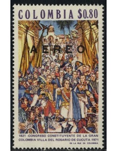 SELLOS DE COLOMBIA 1973 - CONGRESO CONSTITUYENTE DE LA GRAN COLOMBIA  - 1 VALOR SOBRECARGADO - AEREO