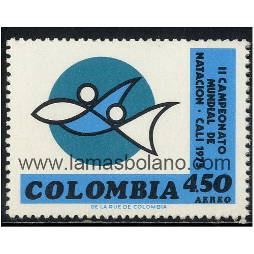 SELLOS DE COLOMBIA 1974 - II CAMPEONATOS DEL MUNDO DE NATACION EN CALI - 1 VALOR - AEREO
