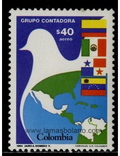 SELLOS DE COLOMBIA 1985 - REUNION DEL GRUPO CONTADORA - 1 VALOR - AEREO