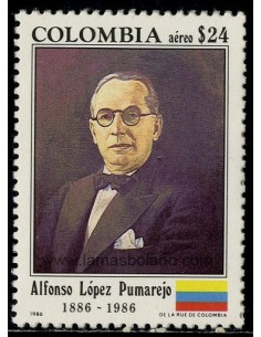 SELLOS DE COLOMBIA 1986 - ALFONSO LOPEZ PUMAREJO CENTENARIO DEL NACIMIENTO DEL PRESIDENTE - 1 VALOR - AEREO
