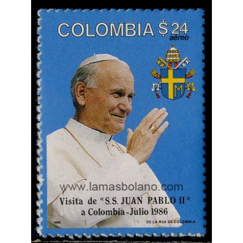SELLOS DE COLOMBIA 1986 - VISITA DE JUAN PABLO II - 1 VALOR - AEREO