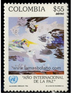 SELLOS DE COLOMBIA 1986 - AÑO INTERNACIONAL DE LA PAZ - PINTURA - 1 VALOR - AEREO