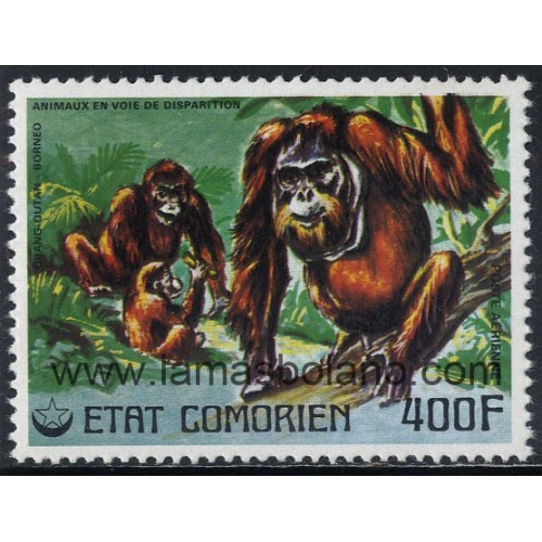 SELLOS DE COMORES 1976 - ORANGUTANES - ANIMALES EN VIA DE DESAPARICION - 1 VALOR - AEREO
