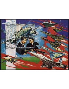 SELLOS DE COMORES 1978 - LINDBERGH - MESSERSCHMITT - HISTORIA DE LA AVIACION - HOJITA BLOQUE