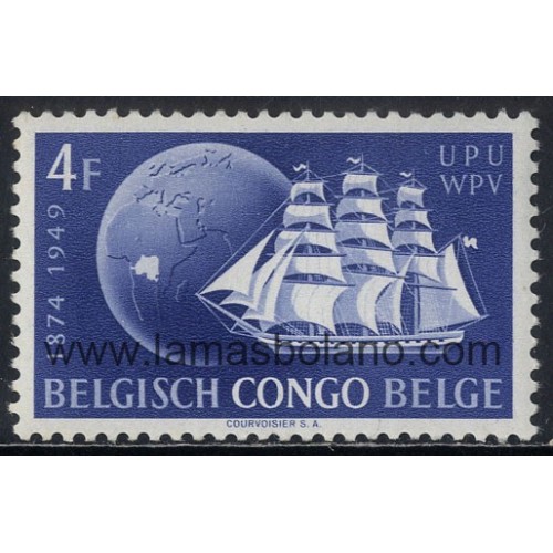 SELLOS DE CONGO BELGA 1949 - UPU 75 ANIVERSARIO - 1 VALOR SEÑAL FIJASELLO - CORREO