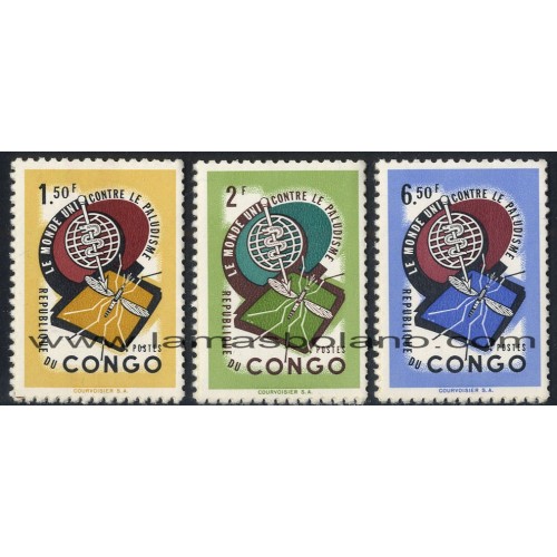 SELLOS DE CONGO REPUBLICA 1962 - ERRADICACION DE LA MALARIA - 3 VALORES - CORREO