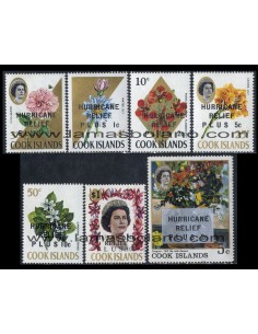 SELLOS DE ISLAS COOK 1968 - FLORES CON SOBRECARGA A FAVOR DEL HURACAN - 7 VALORES - CORREO