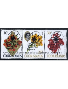 SELLOS DE ISLAS COOK 1971 - IV JUEGOS DEL PACIFICO SUR EN PAPEETE - FLORES SOBRECARGADAS - 3 VALORES - CORREO