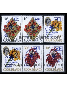 SELLOS DE ISLAS COOK 1971 - 4 JUEGOS DE PACIFICO SUR EN PAPEETE - FLORES SOBRECARGADAS - 6 VALORES - CORREO