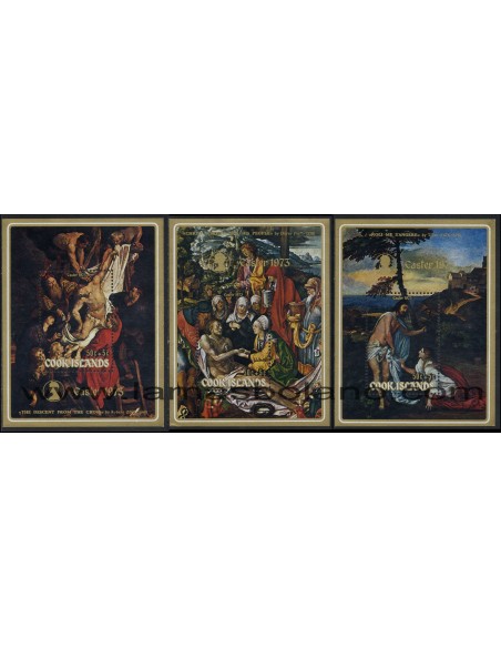 SELLOS DE ISLAS COOK 1973 - PASCUA DE RESURRECCION - PINTURAS RELIGIOSAS - 3 HOJITAS BLOQUE