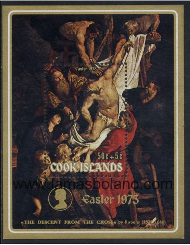 SELLOS DE ISLAS COOK 1973 - PASCUA DE RESURRECCION - PINTURAS RELIGIOSAS - 3 HOJITAS BLOQUE