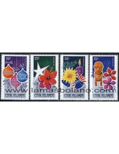 SELLOS DE ISLAS COOK 1979 - NAVIDAD - ADORNOS DE ARBOL NAVIDEÑO - 4 VALORES - AEREO