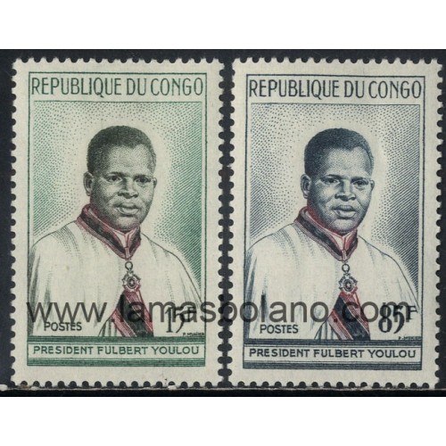 SELLOS DE REPUBLICA DEL CONGO 1960 - ABBE FULBERT YOULOU PRESIDENTE DE LA REPUBLICA - 2 VALORES - CORREO