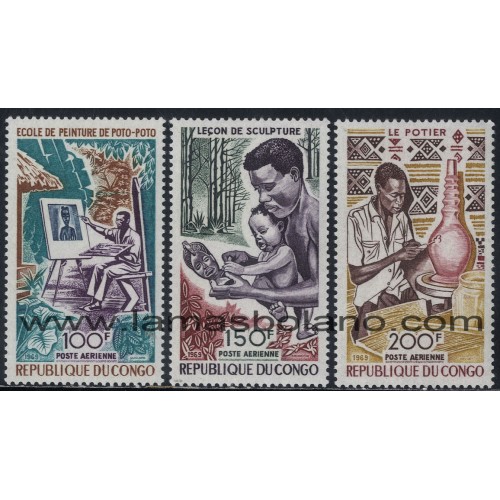 SELLOS DE REPUBLICA DEL CONGO 1970 - ARTE Y CULTURA - 3 VALORES - AEREO