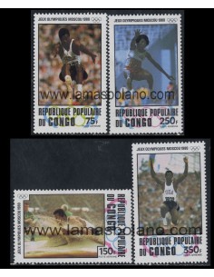 SELLOS DE REPUBLICA DEL CONGO 1980 - OLIMPIADA DE MOSCU - SALTO DE LONGITUD - 4 VALORES - AEREO