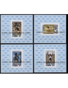 SELLOS DE REPUBLICA DEL CONGO 1980 - OLIMPIADA DE MOSCU - SALTO DE LONGITUD - 4 HOJITAS SIN DENTAR - AEREO