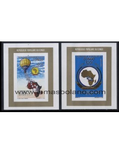 SELLOS DE REPUBLICA DEL CONGO 1991 - UPAP 10 ANIVERSARIO - 2 HOJITAS BLOQUE SIN DENTAR - AEREO